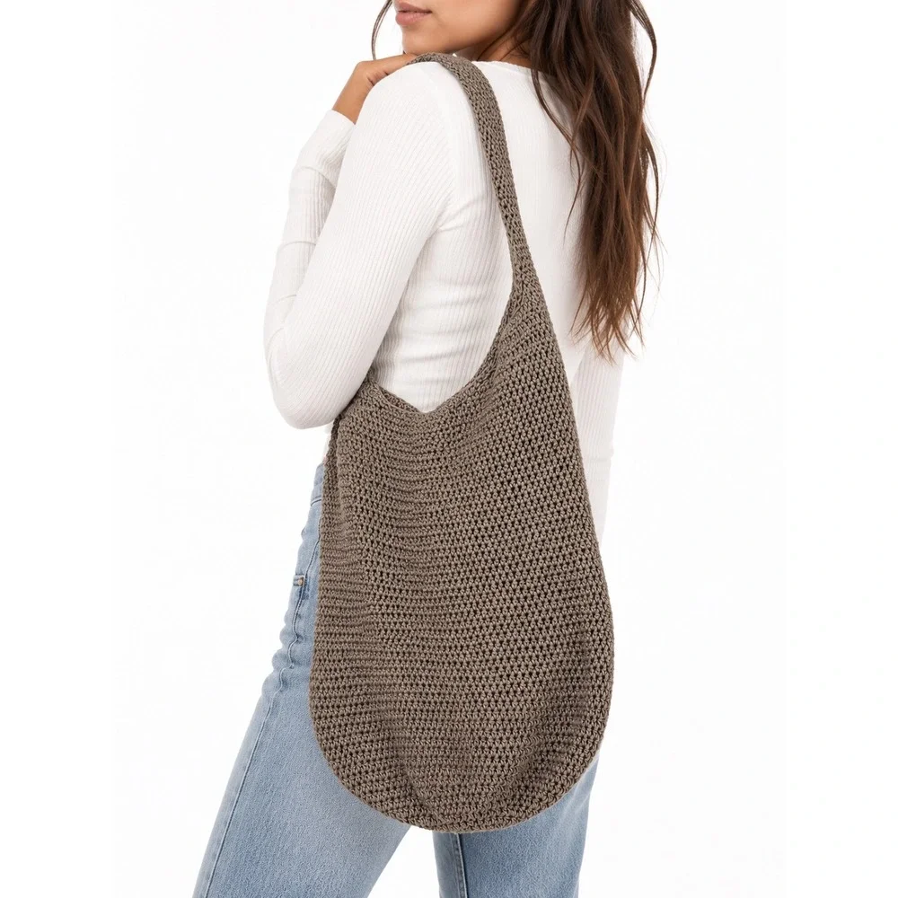 Vintage Y2K Woven Boho Crochet Slouchy Hobo Knit Oversized Shoulder Bag Purse